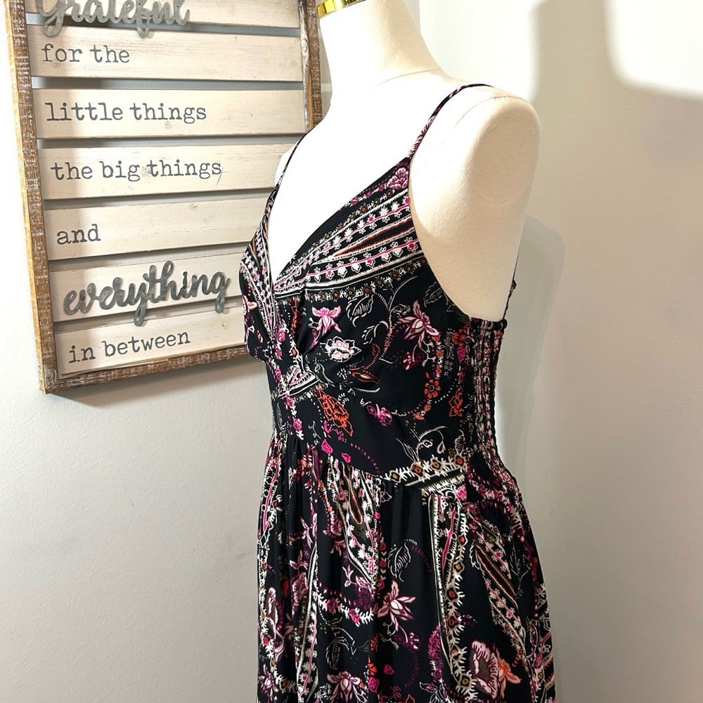 WHBM Tiered Maxi Dress Sleeveless Black Roses & Vines V-Neck Spaghetti Straps S - Picture 3 of 14